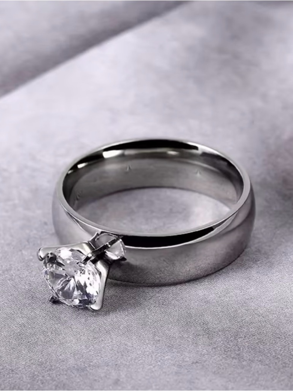 Classic Solitaire Silver Engagement Ring with Clear Stone